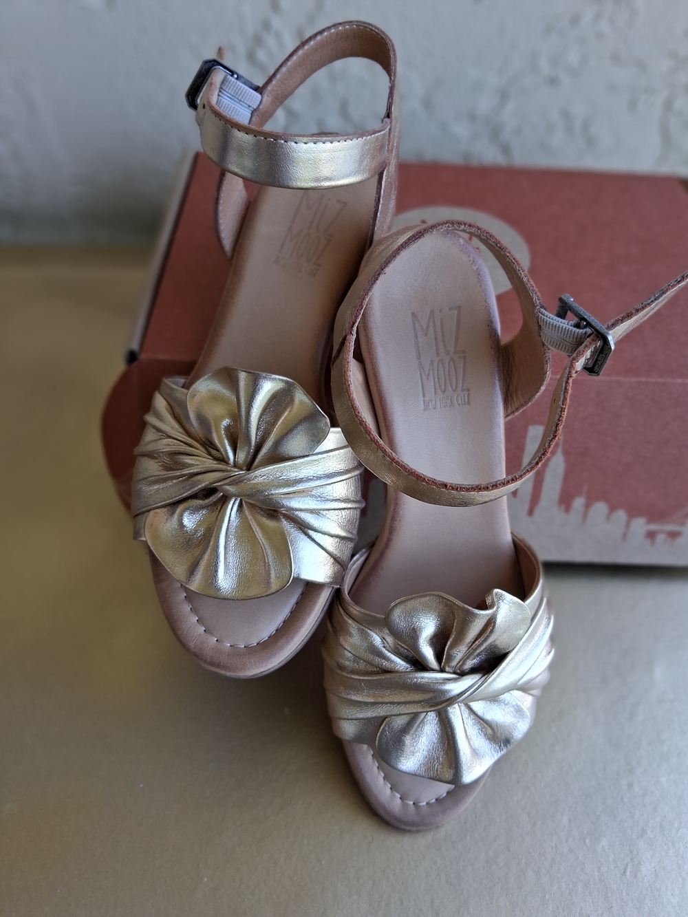 Miz Mooz Women's Gold Flower Ankle-Strap Sandals